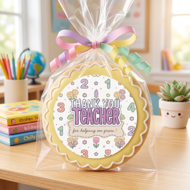 Sticker Rond Motif de nombres d'enseignant violet école  (Créateur téléchargé)