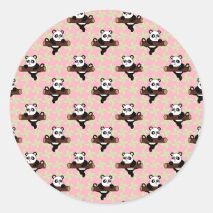 Sticker Rond Motif de Panda Mignon sur Fond Rose – Sans Couture