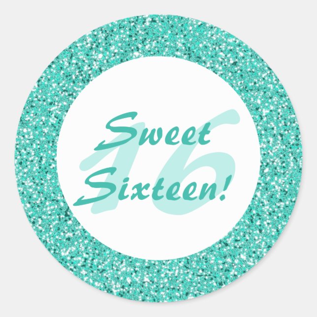 Sticker Rond Motif de Parties scintillant turquoise ressemblant (Devant)