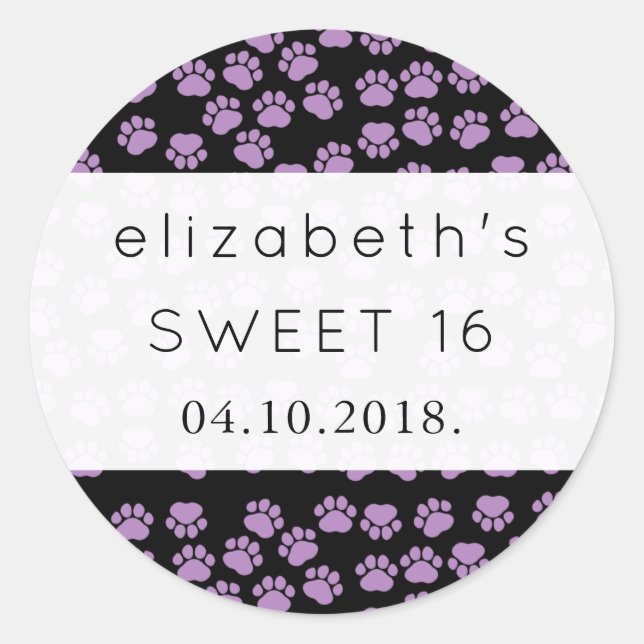 Sticker Rond Motif De Pâtes, Paws Violets, Paws Chiens, Doux 16 (Devant)