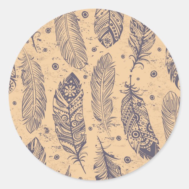 Sticker Rond Motif de plan de plume ethnique (Devant)