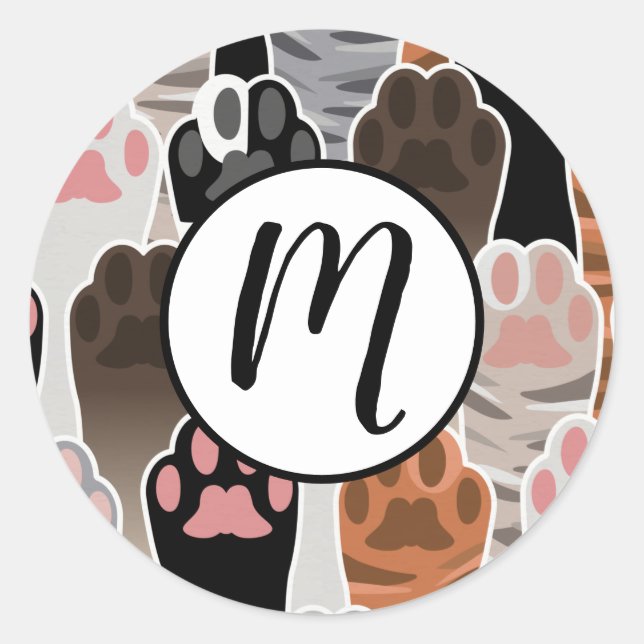 Sticker Rond Motif de plusieurs pattes de chat (Devant)
