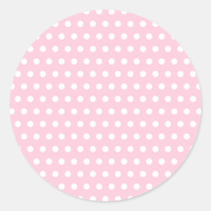 Sticker Rond Motif de point rose et blanc de polka. Tacheté