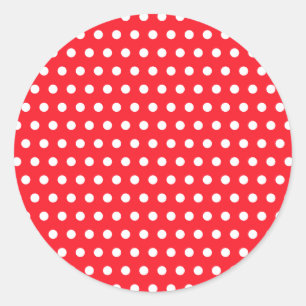 Sticker Rond Motif de point rouge et blanc de polka. Tacheté