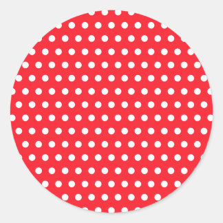 Sticker Rond Motif de point rouge et blanc de polka. Tacheté