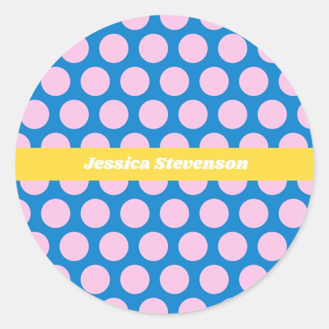 Sticker Rond Motif de points Big Polka bleu et rose Personnalis (Devant)