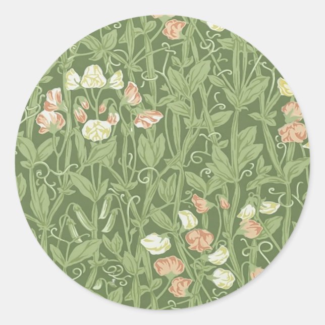 Sticker Rond Motif de pois de senteur William Morris, botanique (Devant)