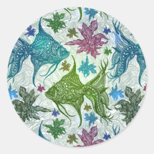 Sticker Rond Motif de poisson vintage