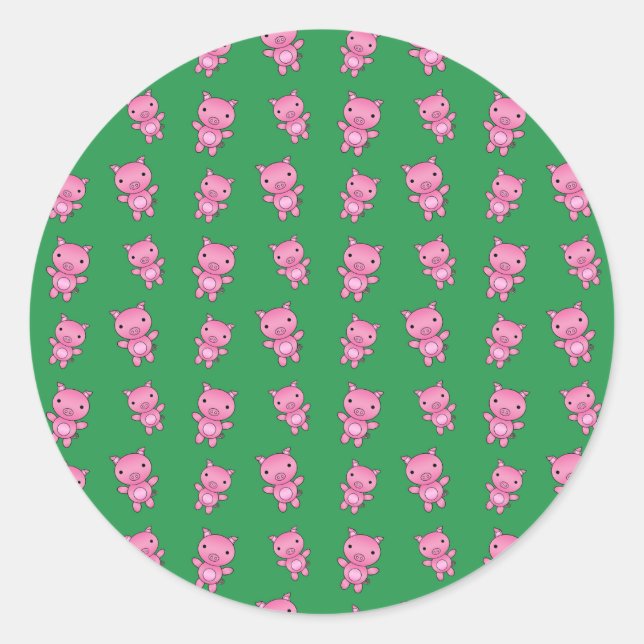 Sticker Rond Motif de porc vert mignon (Devant)