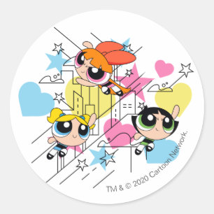 Sticker Rond Motif de Powerpuff Girls Townsville