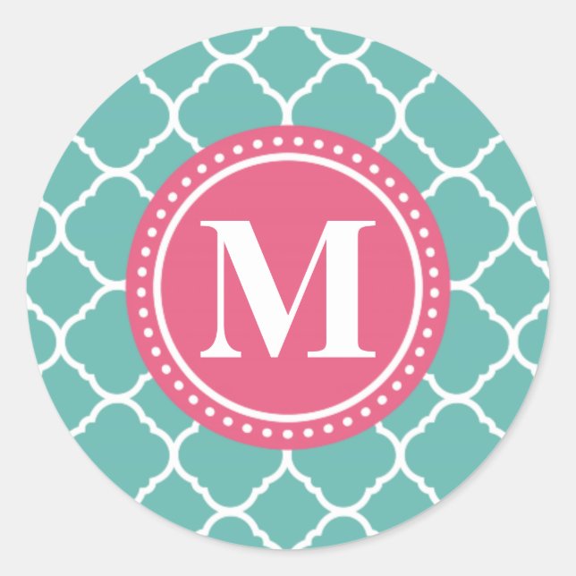 Sticker Rond Motif de Quatrefoil rose Turquoise (Devant)
