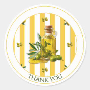 Sticker Rond Motif de rayure jaune Huile d'olive Merci