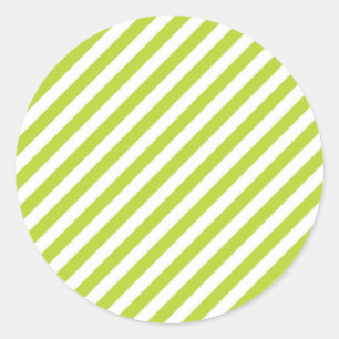 Sticker Rond Motif de rayures diagonales vert citron et blanc