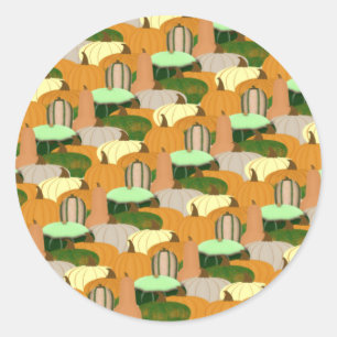 Sticker Rond Motif de récolte de courge d'automne