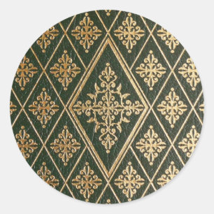 Sticker Rond Motif de relief par or en cuir vert