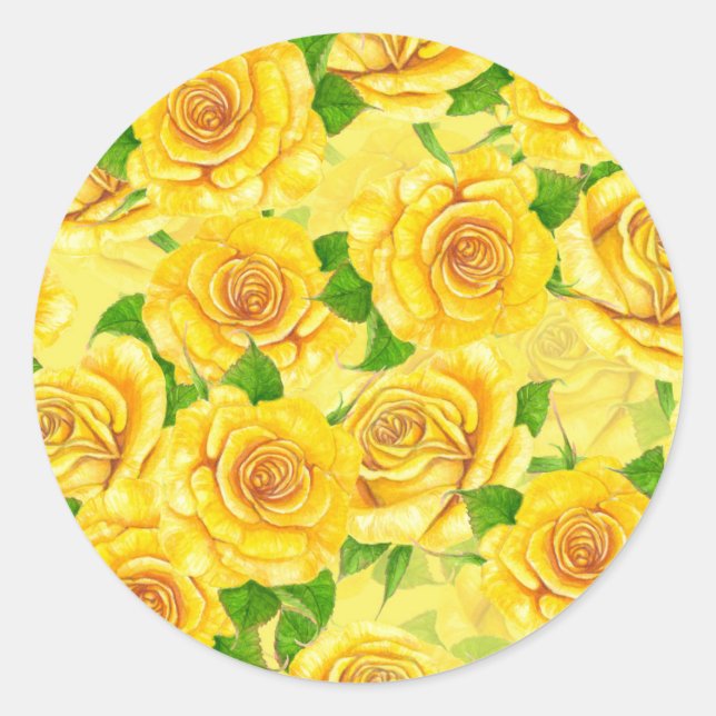 Sticker Rond Motif de rose d'aquarelle jaune (Devant)