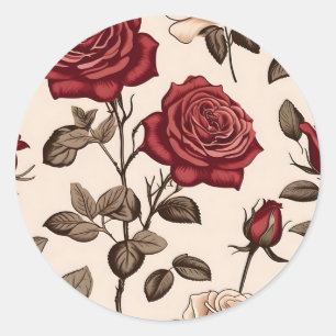 Sticker Rond Motif de Rose rouge Dusty