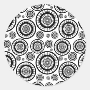 Sticker Rond Motif de roue répétitive noir et blanc