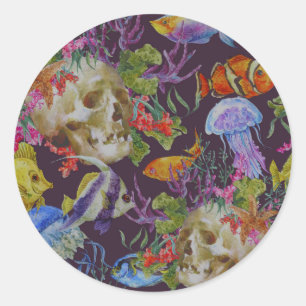 Sticker Rond Motif de Sea Life Grunge