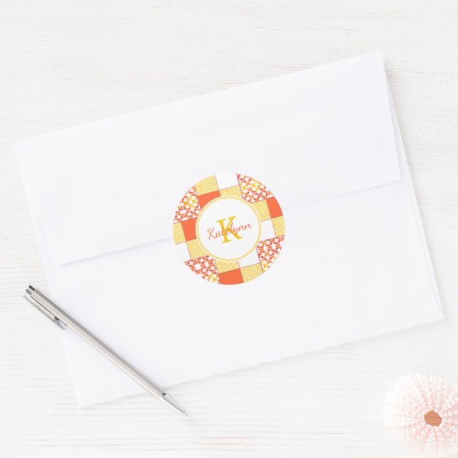 Sticker Rond Motif de surfaces composées d'automne (Enveloppe)