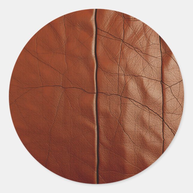 Sticker Rond Motif de texture de cuir brun riche (Devant)