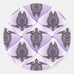 Sticker Rond Motif de tortues de mer chamanique - violet