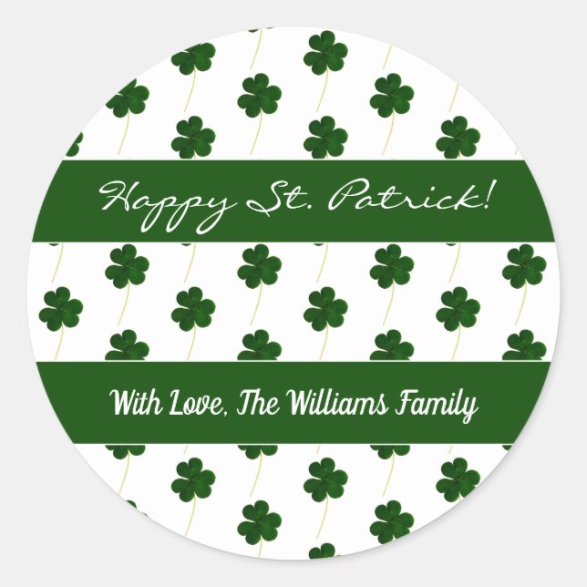 Sticker Rond Motif de trèfle Shamrock Joyeux St. Patrick (Devant)