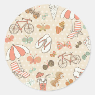 Sticker Rond Motif de vacances d'été