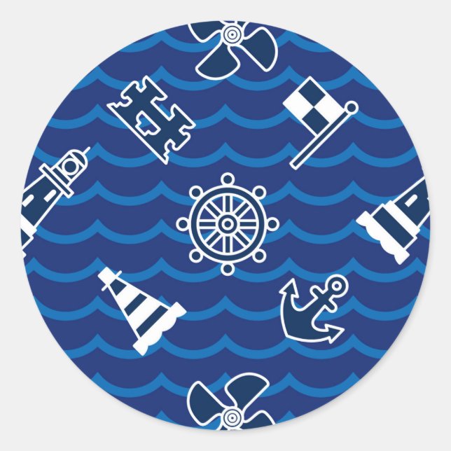 Sticker Rond Motif de Vagues Nautiques (Devant)