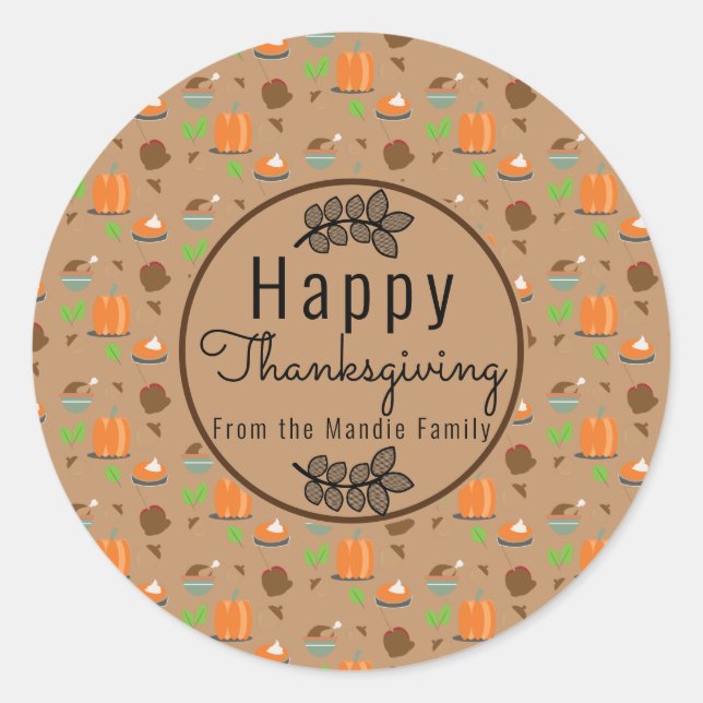Sticker Rond Motif de verdure de branche de Thanksgiving Cadeau (Devant)