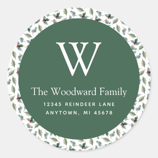 Sticker Rond Motif de verdure de Noël Adresse (Devant)