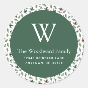 Sticker Rond Motif de verdure de Noël Adresse
