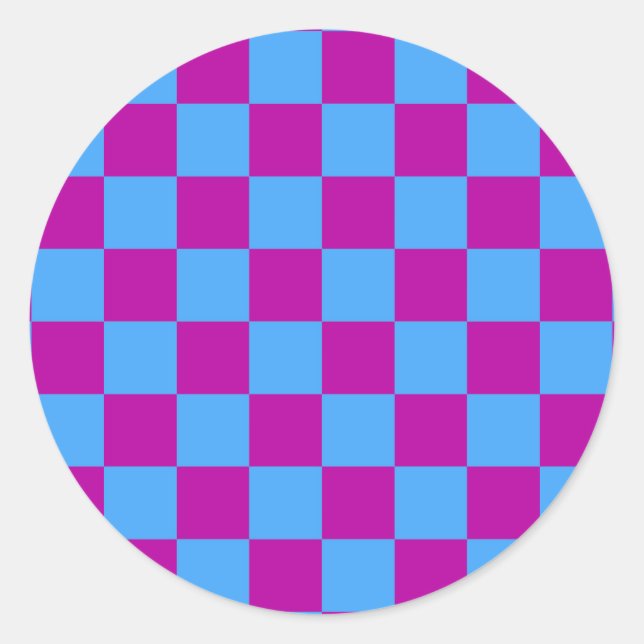 Sticker Rond Motif de vérification À damiers bleu violet (Devant)