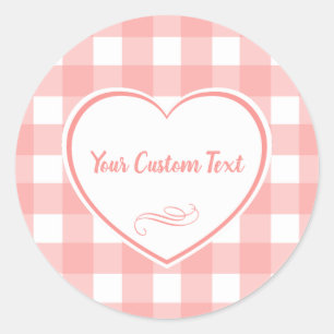 Sticker Rond Motif de vérification En vichy rose pâle