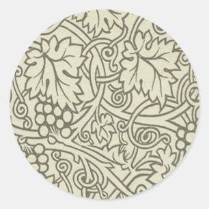 Sticker Rond Motif de vigne de raisin gris vert de William Morr