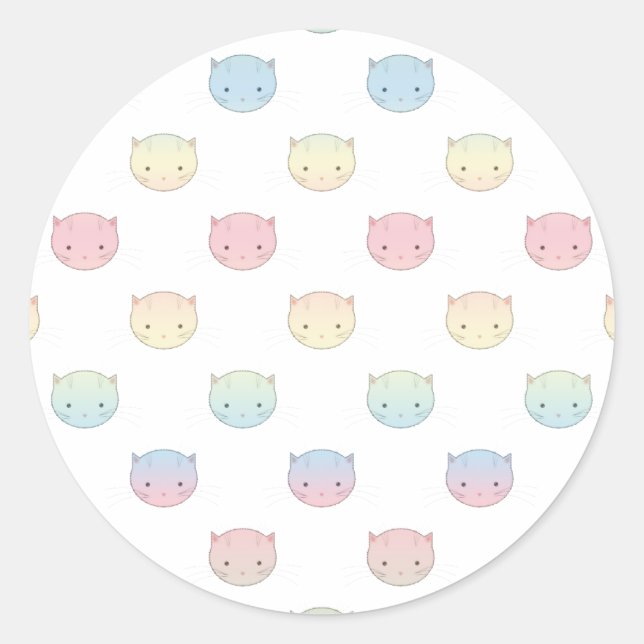 Sticker Rond Motif de visages de chatons pastel mignons (Devant)