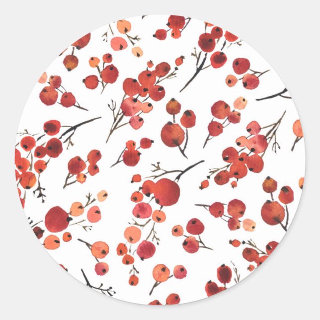 Sticker Rond Motif de Winterberry aquarelle Noël (Devant)