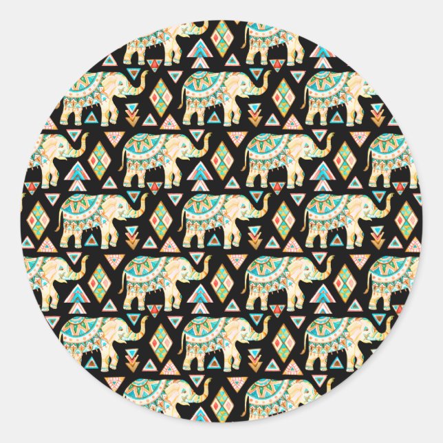 Sticker Rond Motif d'éléphants indiens colorés (Devant)