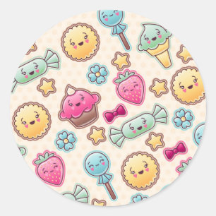 Sticker Rond Motif d'enfant de Kawaii avec des griffonnages