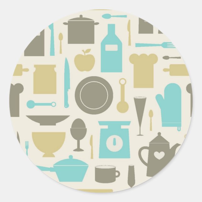 Sticker Rond Motif Des Outils De Cuisine (Devant)