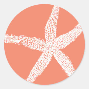 Sticker Rond Motif d'Estarfish blanc Saumon rose Orange Cute