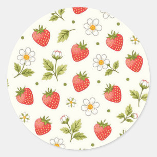 Sticker Rond Motif d'été à Fleur de Fraisier