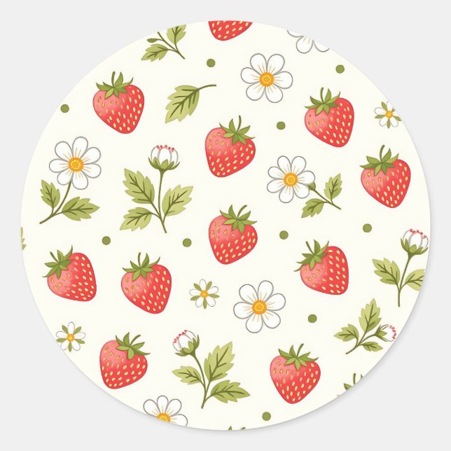 Sticker Rond Motif d'été à Fleur de Fraisier (Devant)