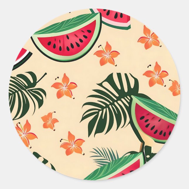 Sticker Rond Motif d'été de la pastèque tropicale (Devant)