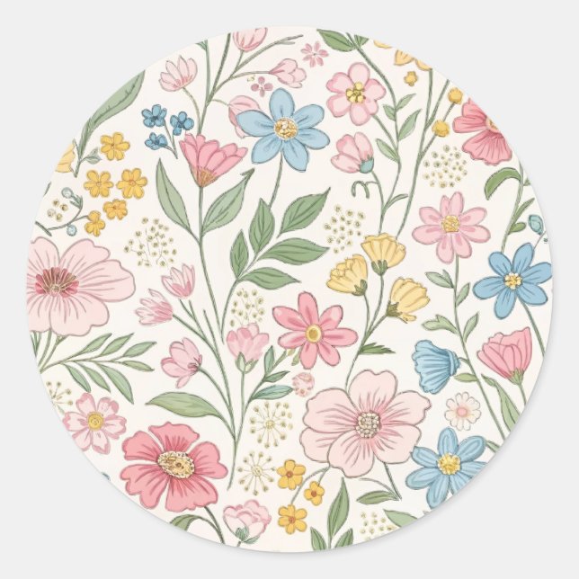 Sticker Rond Motif d'été floral fleur sauvage (Devant)