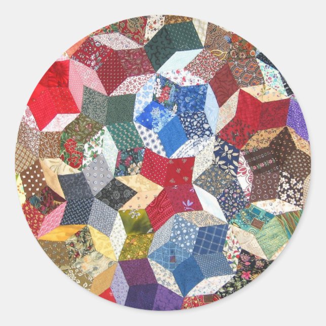 Sticker Rond Motif d'étoiles en textile patchwork (Devant)