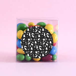 Sticker Rond Motif d'Halloween, chauves-souris et araignées