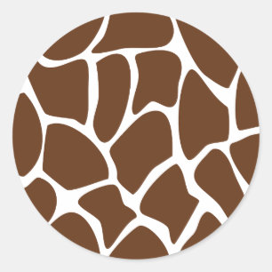 Sticker Rond Motif d'impression Giraffe en Brown foncé.