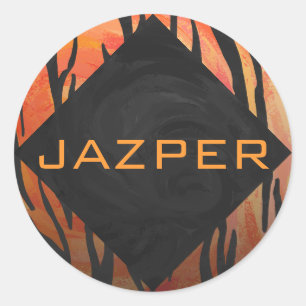 Sticker Rond Motif d'impression monogramme Tiger chaud orange e