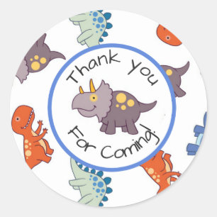 Sticker Rond Motif Dinosaure pour enfants Merci d'anniversaire